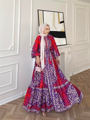 Talia Elbise Mor-Kırmızı