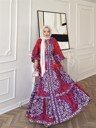 Talia Elbise Mor-Kırmızı