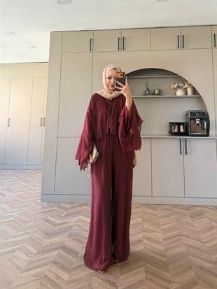 Talyra Pelerinli Pantolon Takım Bordo (5803)