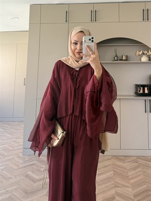 Talyra Pelerinli Pantolon Takım Bordo (5803)