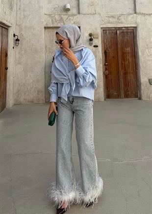 Tasarım Otriş Pantolon Buz Mavi