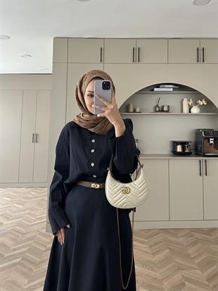 Taşlı Düğme Detaylı Kot Etekli Takım   