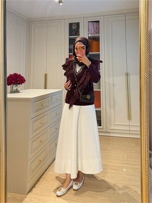 Taşlı Fırfırlı Örme Triko Hırka Mürdüm (2030)