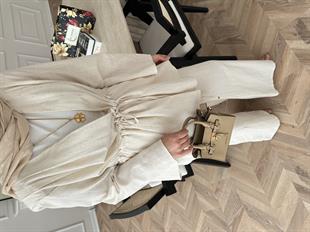 Taşlı Keten Takım Ekru