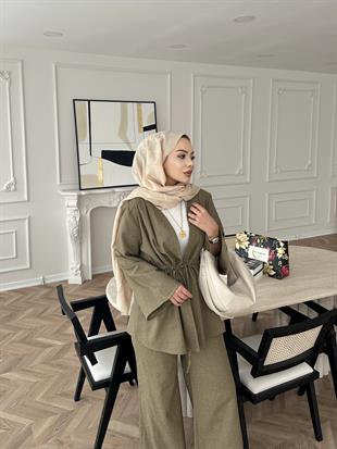 Taşlı Keten Takım Haki