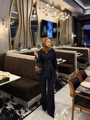 Taşlı Kot Takım Mavi