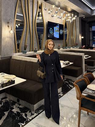 Taşlı Kot Takım Mavi