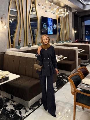 Taşlı Kot Takım Mavi