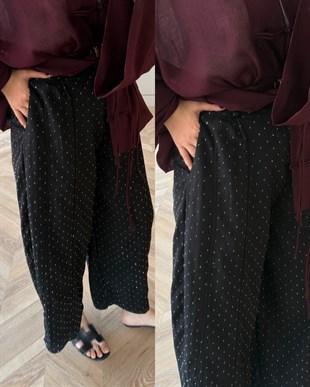Velvet Taşlı Pantolon Siyah (006)