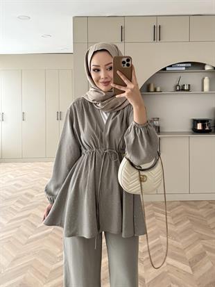 Taşlı Modal Takım Gri (4405)