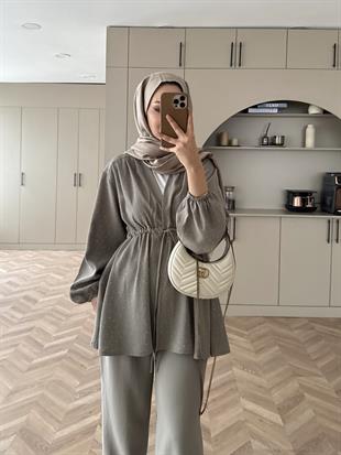 Taşlı Modal Takım Gri (4405)