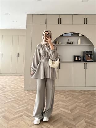 Taşlı Modal Takım Gri (4405)