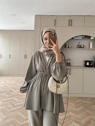 Taşlı Modal Takım Gri (4405)