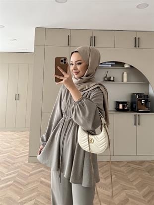 Taşlı Modal Takım Gri (4405)