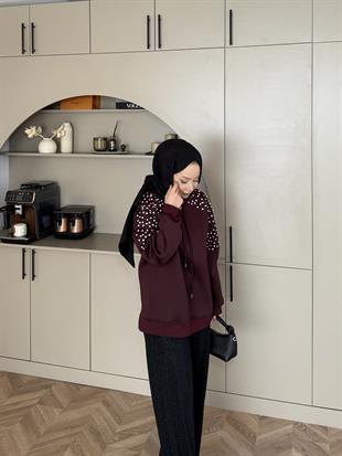 Taşlı Scuba Sweat Bordo