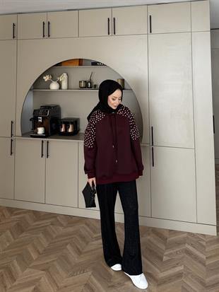 Taşlı Scuba Sweat Bordo
