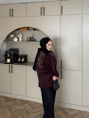 Taşlı Scuba Sweat Bordo
