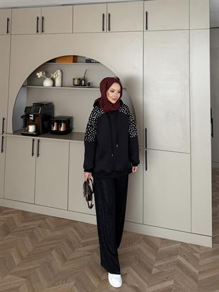 Taşlı Scuba Sweat Siyah