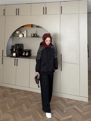 Taşlı Scuba Sweat Siyah