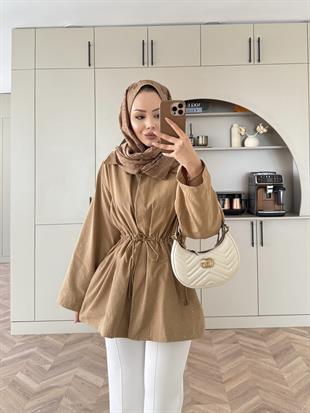 Taşlı Trenç Açık Camel