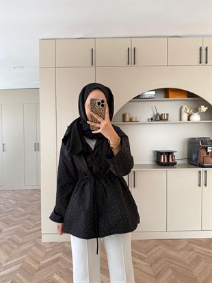 Taşlı Trenç Siyah