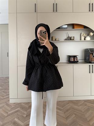 Taşlı Trenç Siyah