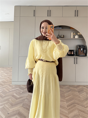 Teal Dikiş Detaylı Etekli Takım ButterYellow (5726)