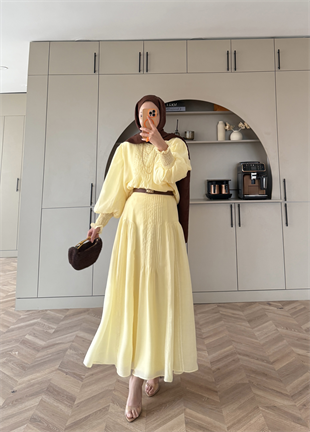 Teal Dikiş Detaylı Etekli Takım ButterYellow (5726)