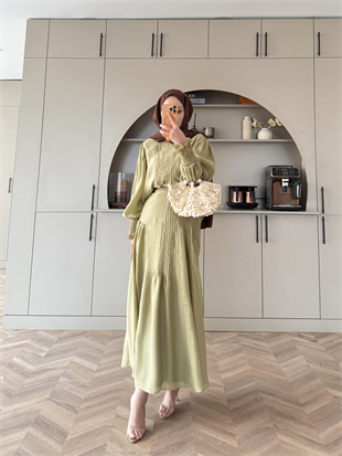 Teal Dikiş Detaylı Etekli Takım Haki (5726)