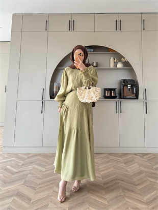 Teal Dikiş Detaylı Etekli Takım Haki (5726)