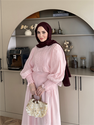 Teal Dikiş Detaylı Etekli Takım Pembe (5726)