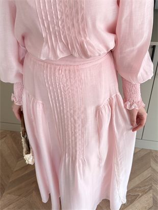 Teal Dikiş Detaylı Etekli Takım Pembe (5726)