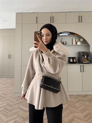 Tegan Kürk Detaylı Ceket/Kaban Bej