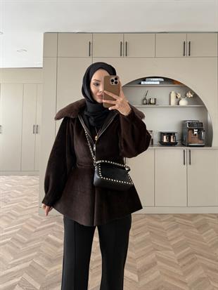 Tegan Kürk Detaylı Ceket/Kaban Kahve
