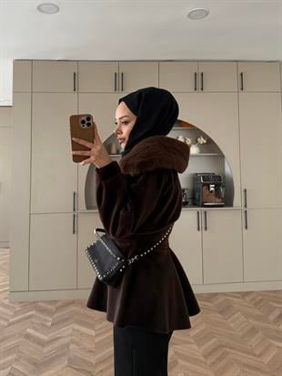 Tegan Kürk Detaylı Ceket/Kaban Kahve