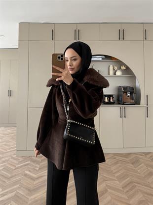 Tegan Kürk Detaylı Ceket/Kaban Kahve
