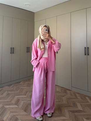 Keten Pantolon Pembe