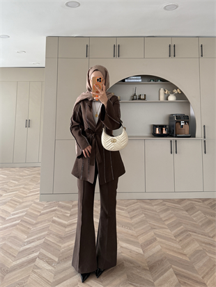 Teresa Nervür Taşlı Pantolonlu Takım Mürdüm (26013)