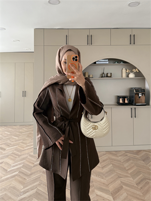 Teresa Nervür Taşlı Pantolonlu Takım Mürdüm (26013)