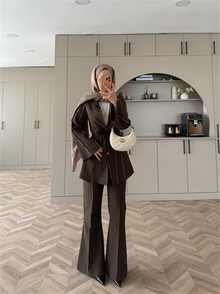 Teresa Nervür Taşlı Pantolonlu Takım Mürdüm (26013)