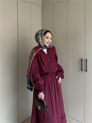 Tiaga Dantel Detaylı Fırfırlı Etekli Takım Bordo (5705)