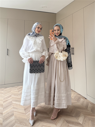 Tiaga Dantel Detaylı Fırfırlı Etekli Takım Beyaz (5705)