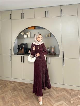 Tina Simli Etekli Takım Bordo