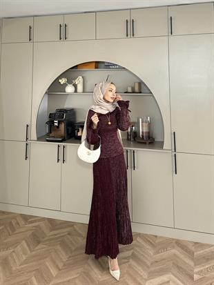 Tina Simli Etekli Takım Bordo