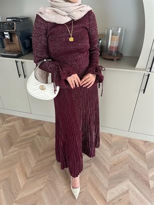 Tina Simli Etekli Takım Bordo