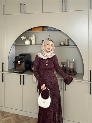 Tina Simli Etekli Takım Bordo