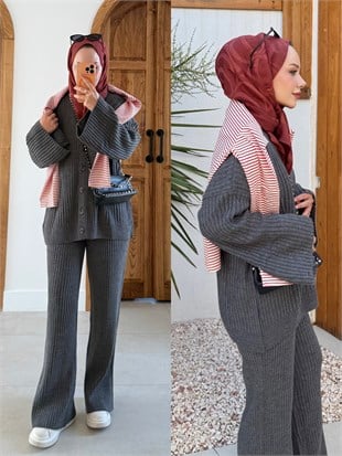 Tisho Fitilli Pantolonlu Takım Antrasit (25630)