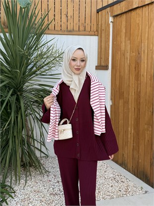 Tisho Fitilli Pantolonlu Takım Bordo (25630)