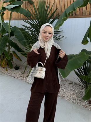 Tisho Fitilli Pantolonlu Takım Kahve (25630)