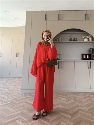 Tiva Yarasa Kol Pantolonlu Takım Kırmızı (5810)